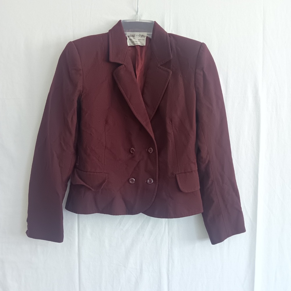 Jaeger Blazer Womens 8 Burgundy Excellent 100% Wool Double Breasted Made in UK